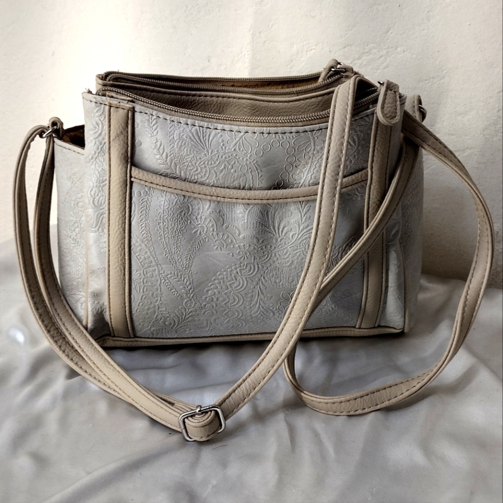 Women's faux leather floral print crossbody bag